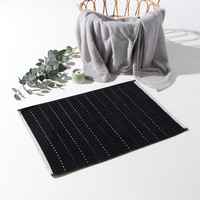 Коврик махровый Этель Lines, цв. чёрный, 50х70 см, 100% хлопок, 750 г/м2 Коврик махровый Этель Lines, цв. чёрный, 50х70 см, 100% хлопок, 750 г/м2