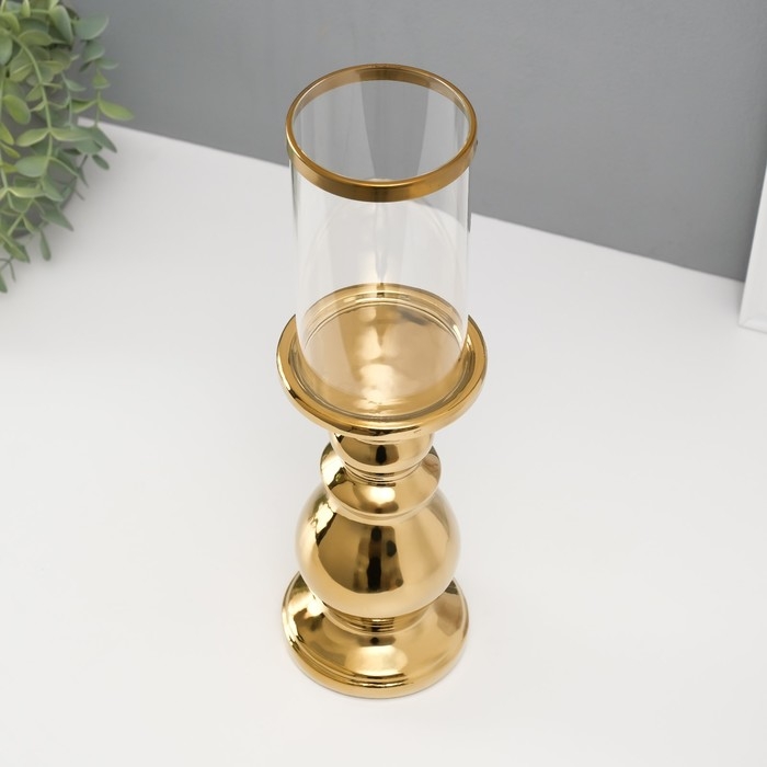 Подсвечник керамика, стекло на 1 свечу Подсвечник керамика, стекло на 1 свечу "Алберо" d=7,5 см золото 9,5х9,5х35 см