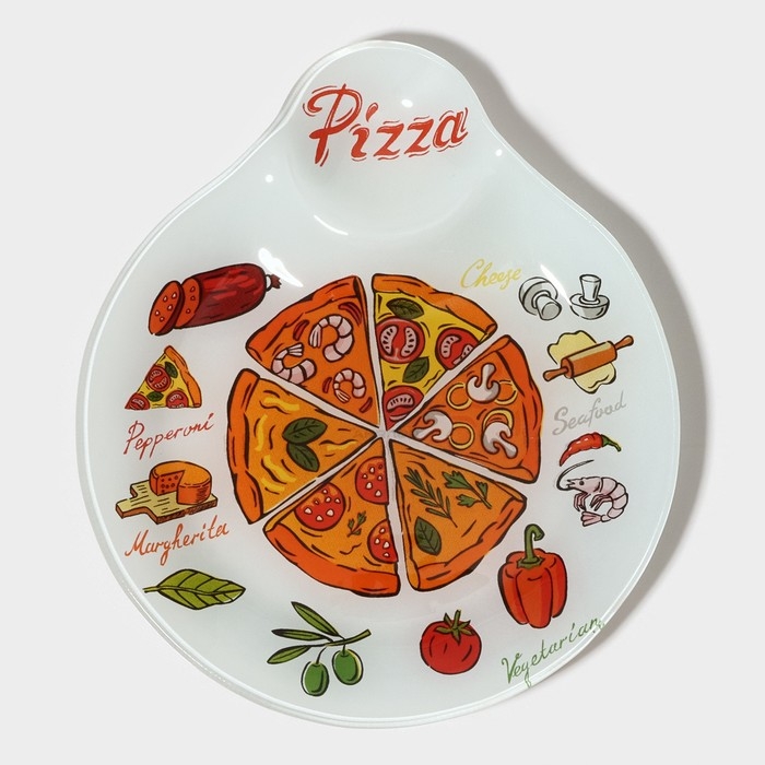 Блюдо стеклянное с соусником Доляна &laquo;Пицца&raquo;, 22&times;19,4 см