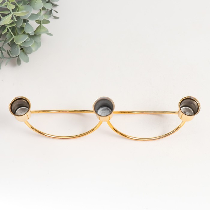 Подсвечник металл на 3 свечи "Качели" золото 8х4х26 см