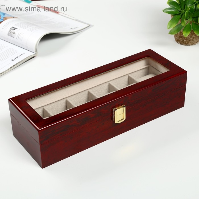 Шкатулка дерево под часы 6 отделений Шкатулка дерево под часы 6 отделений "Красно-коричневая" лак 8х31х11 см