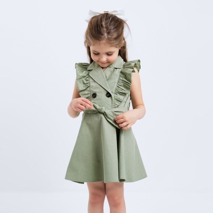 Платье детское двубортное KAFTAN, размер 30 (98-104 см), цвет оливковый