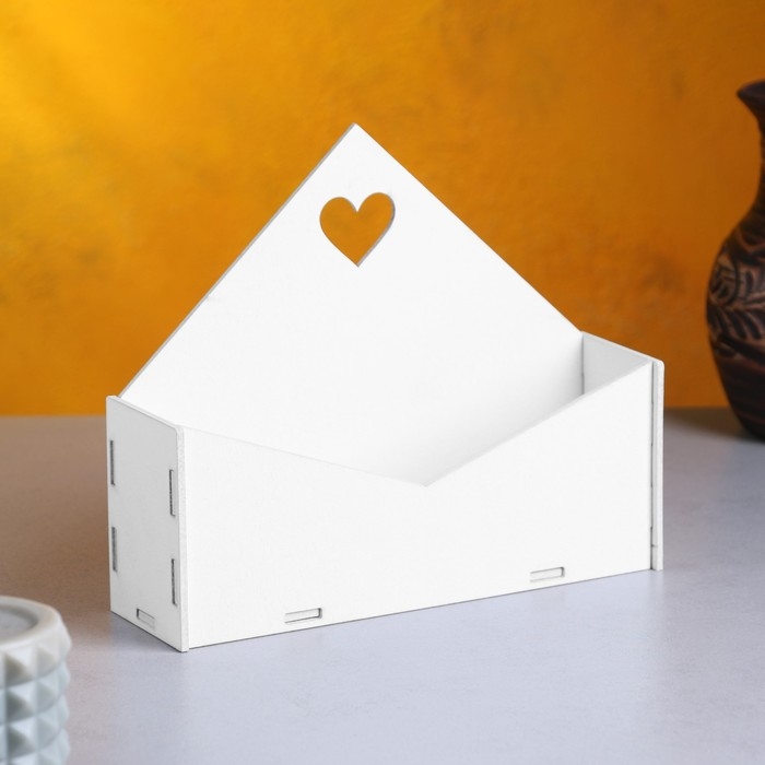 Кашпо деревянное 21&times;6&times;18 см Конверт "Доброе Сердце", белый Дарим Красиво