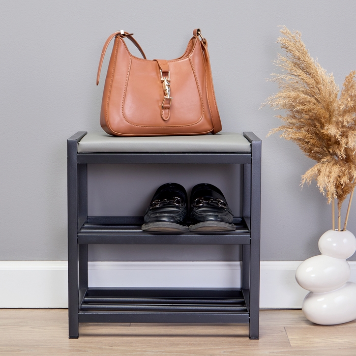 Банкетка с обувницей Базовая, 400 x 250 x 415, металл, чёрная