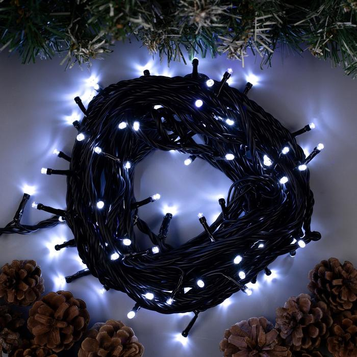 Гирлянда &laquo;Нить&raquo; 10 м, IP44, УМС, тёмная нить, 100 LED, свечение белое, мерцание белым, 220 В