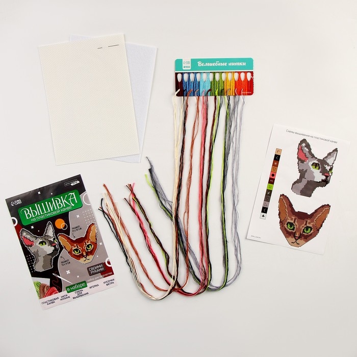 Вышивка крестиком на пластиковой канве &laquo;Важные котики&raquo;, набор для творчества