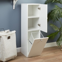 Шкаф-Пенал для ванной комнаты с корзиной, 30 х 34 х 113,4 см