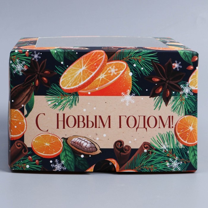Коробка складная на 4 капкейков с окном &laquo;Пряности&raquo;, 16 х 16 х 10 см, Новый год