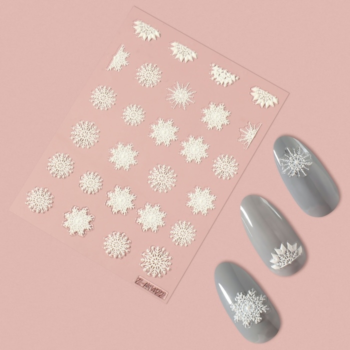 Новый год! Наклейки для ногтей &laquo;Снежинки&raquo;, объёмные, матовые, цвет белый