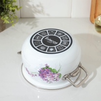 Кастрюля эмалированная &laquo;Сирень&raquo;, 2,1 л, стеклянная крышка, индукция