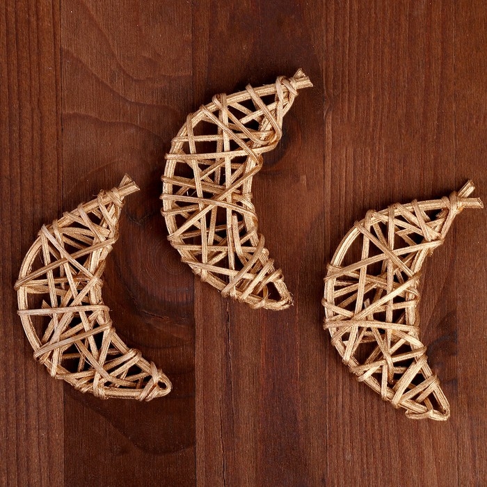 Декор для творчества из лозы &laquo;Месяц&raquo; набор 3 шт., размер 1 шт. &mdash; 7 &times; 3,5 см, цвет золото