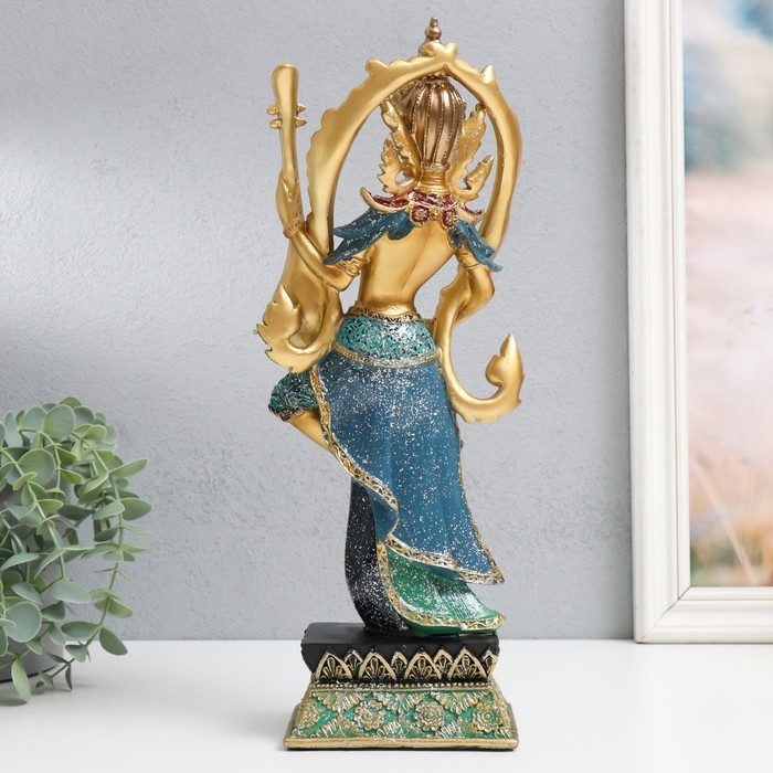 Сувенир полистоун Сувенир полистоун "Танцующее божество с музыкальным инструментом" сине-золотой 13х9х34 см