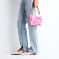 Сумка-клатч на молнии, длинная цепь, цвет розовый