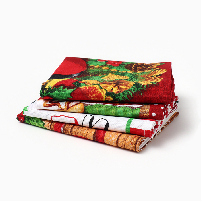 Набор кухонных полотенец Доляна &laquo;Сказочного Нового года&raquo; 35х60см-4шт, 100% хл