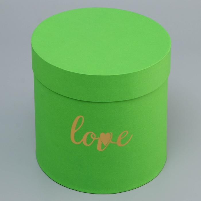 Коробка круглая, с тиснением"Love"салатовая,18*18*18см
