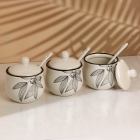 Банки керамические для специй на металлической подставке &laquo;Листья&raquo;, 200 мл, 3 шт