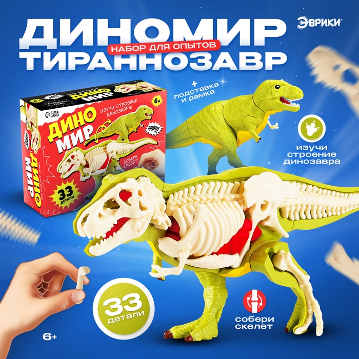 Набор для опытов «Диномир: Тираннозавр», строение тела динозавра, 33 детали Набор для опытов «Диномир: Тираннозавр», строение тела динозавра, 33 детали