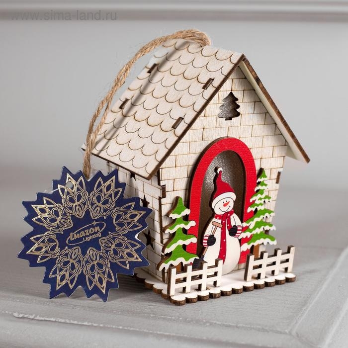 Ёлочная игрушка &laquo;Домик со снеговиком&raquo;, от батареек, свечение тёплое белое