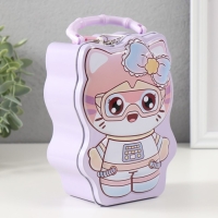 Копилка металл с замочком "Модная кошечка" МИКС 7х11х16 см