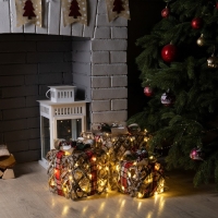 Светодиодная фигура «Подарки с шишками» 15, 20, 25 см, текстиль, металл, батарейки ААх2 (не в комплекте), свечение тёплое белое Светодиодная фигура «Подарки с шишками» 15, 20, 25 см, текстиль, металл, батарейки ААх2 (не в комплекте), свечение тёплое белое