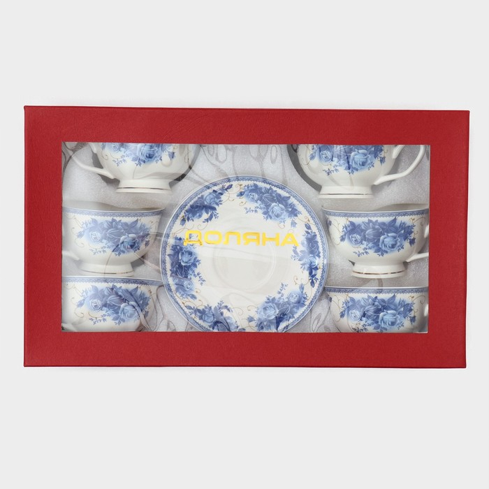 Сервиз чайный фарфоровый Доляна &laquo;Аззурро&raquo;, 12 предметов: 6 чашек 240 мл, 6 блюдец d=15,2 см, цвет белый