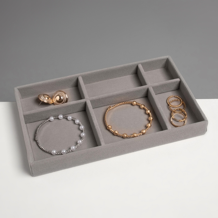 Подставка для украшения 6 ячеек, флок, 21&times;12,3&times;2,5 см, цвет серый