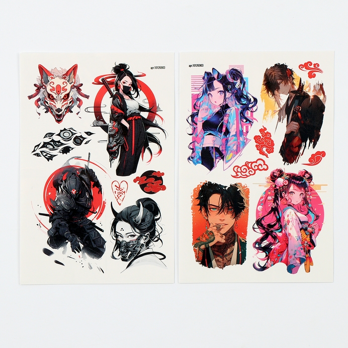 Переводные татуировки «Аниме», 2 листа, тату — 15 шт. Переводные татуировки «Аниме», 2 листа, тату — 15 шт.