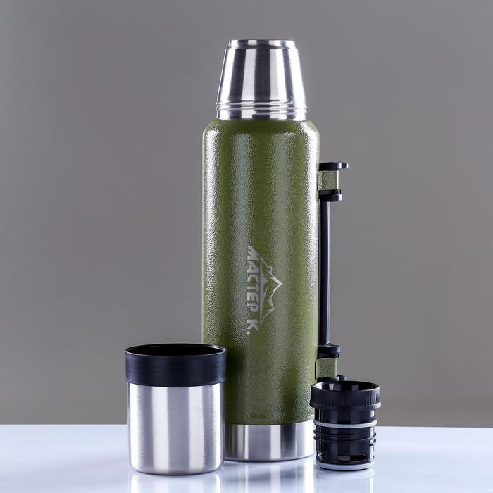 Термос, 1.2 л, Движение, Термос, 1.2 л, Движение, "Мастер К.", с кружкой, сохраняет тепло 18 ч, 36 х 11 см, зелёный