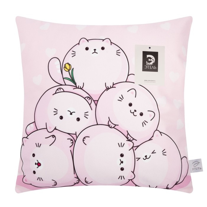 Наволочка декоративная Этель «Котики» 40х40 см, 100% п/э, велюр Наволочка декоративная Этель «Котики» 40х40 см, 100% п/э, велюр