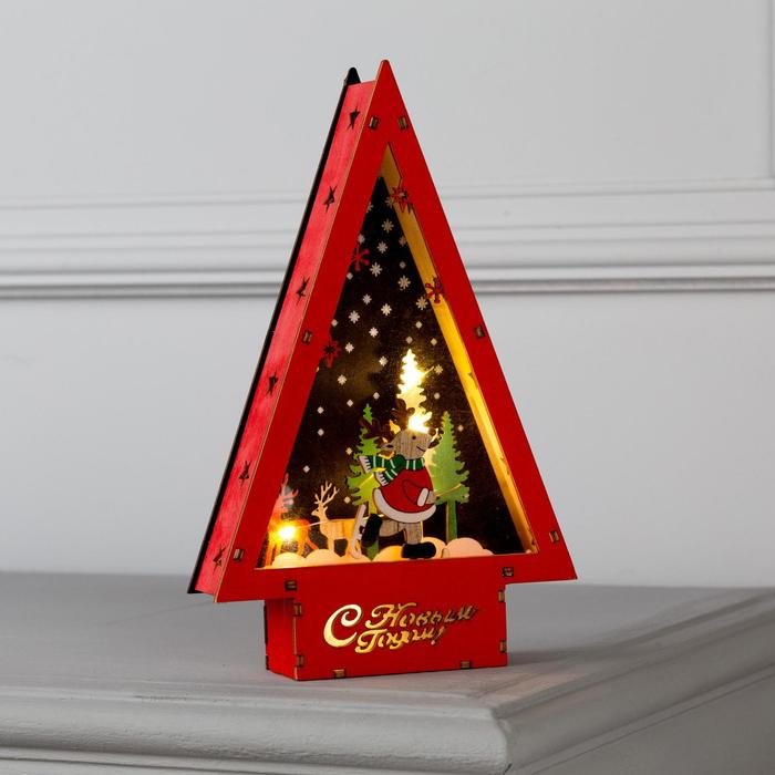 Светодиодная фигура &laquo;Олень на коньках&raquo; 14 &times; 22.5 &times; 4 см, дерево, батарейки АААх2 (не в комплекте), свечение тёплое белое