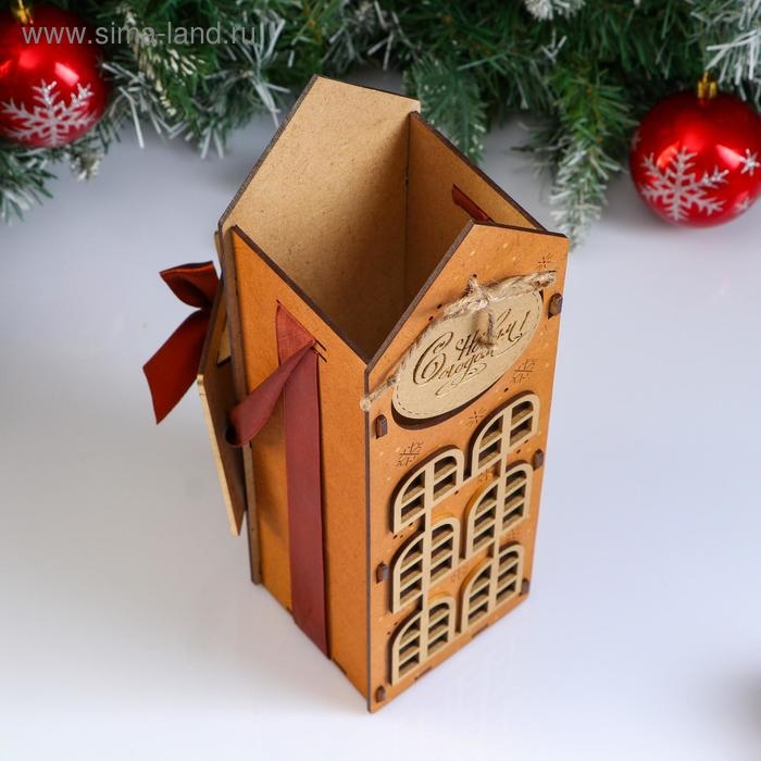Коробка деревянная, 13.5&times;11.5&times;36.5 см "Новогодняя. Домик", подарочная упаковка, мокко