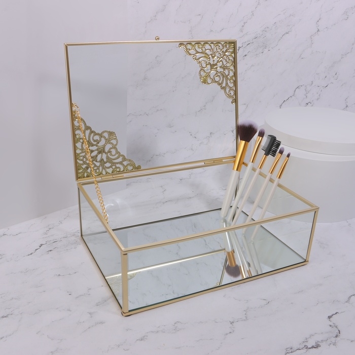 Органайзер для хранения &laquo;GREAT&raquo;, с крышкой, стеклянный, с зеркальным дном, 1 секция, 25 &times; 17,5 &times; 8,5 см, цвет прозрачный/медный