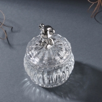 Шкатулка стекло "Мишка" серебро 8х8х10 см