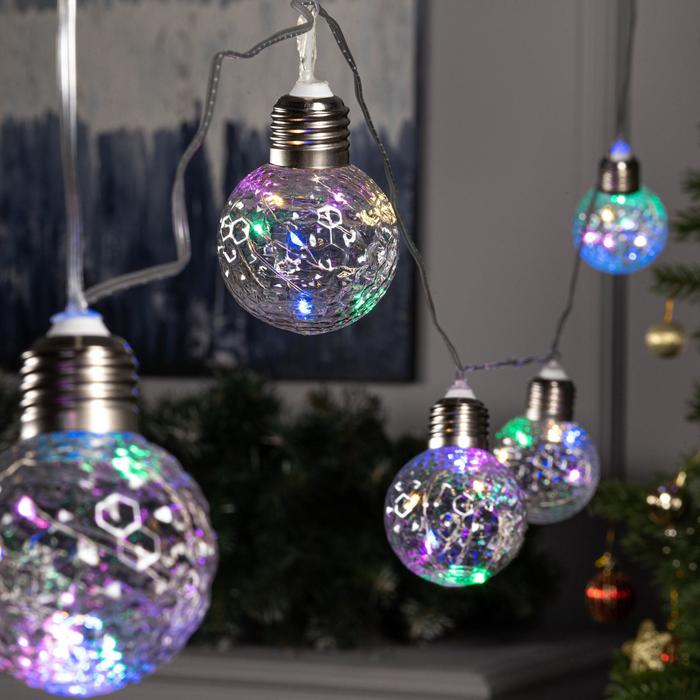 Гирлянда &laquo;Нить&raquo; 3 м с насадками &laquo;Лампочки шары&raquo;, IP20, прозрачная нить, 80 LED, свечение мульти, 8 режимов, 220 В