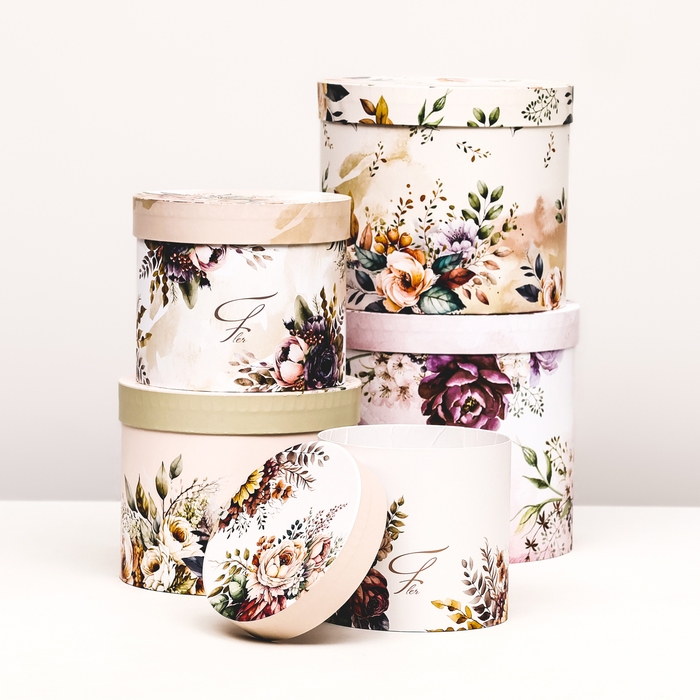 Набор шляпных коробок 5 в 1 Набор шляпных коробок 5 в 1 "Пёстрые цветы" , 22 х 19,5 , 14 х 13 см