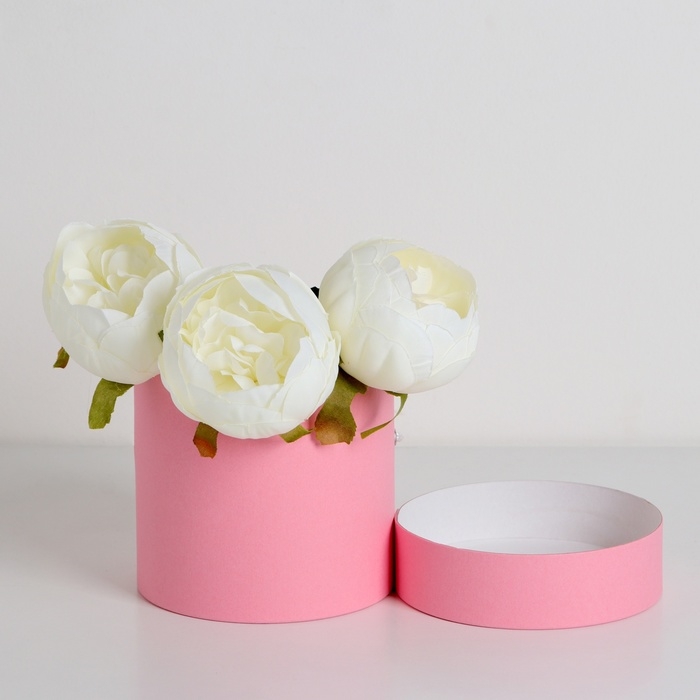 Подарочная коробка, круглая, розовая,с шнурком, 12 х 12 см
