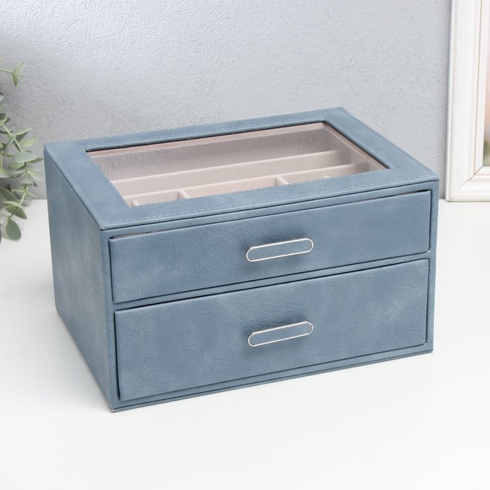 Шкатулка кожзам для украшений Шкатулка кожзам для украшений "Эльба. Два яруса" синяя 25х18х14 см