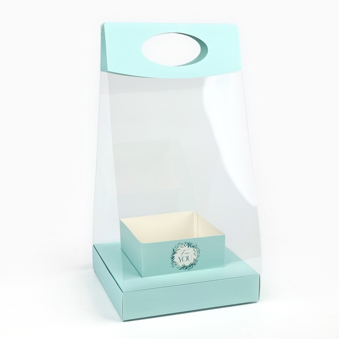 Коробка подарочная складная переноска для цветов, упаковка, &laquo;Бирюза&raquo;, 20 x 20 x 4 см