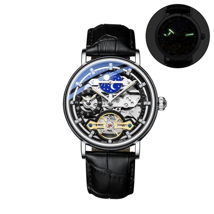 Часы наручные механические мужские, d-4.5 см, ремешок l-26 см, 3 АТМ, светящиеся Часы наручные механические мужские, d-4.5 см, ремешок l-26 см, 3 АТМ, светящиеся