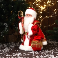 Дед Мороз "В шубе и с мешком с нашивкой" двигается, 30х18 см, красный Дед Мороз "В шубе и с мешком с нашивкой" двигается, 30х18 см, красный