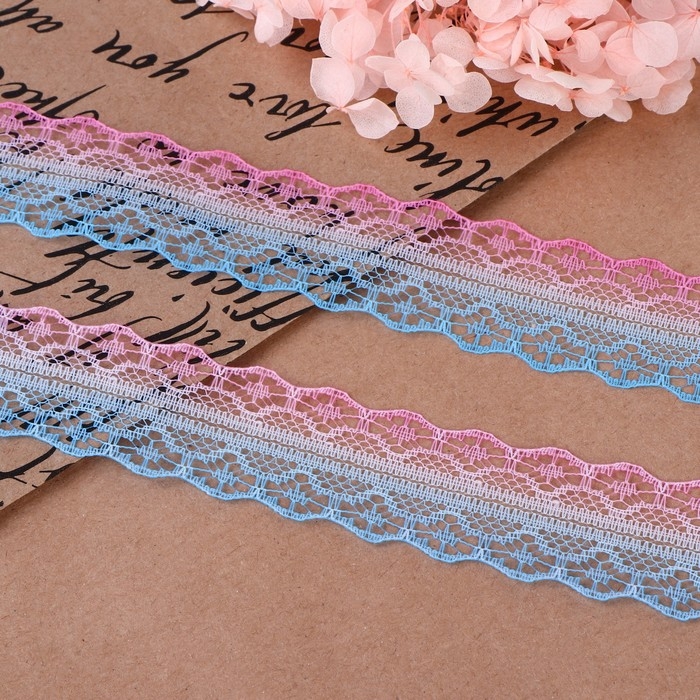 Кружево капроновое &laquo;Градиент&raquo;, 28 мм &times; 10 &plusmn; 1 м, цвет розовый/голубой №5