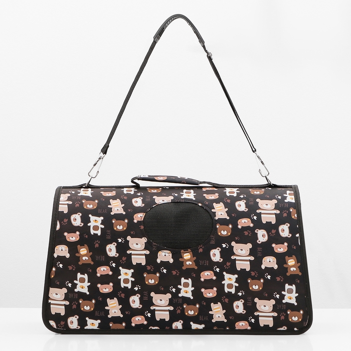 Сумка-переноска каркасная "Медвежонки", размер L, 53 х 21 х 29 см, чёрный