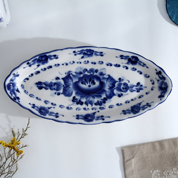 Селёдочница &laquo;Цветок&raquo;, 27&times;13&times;2 см, гжель