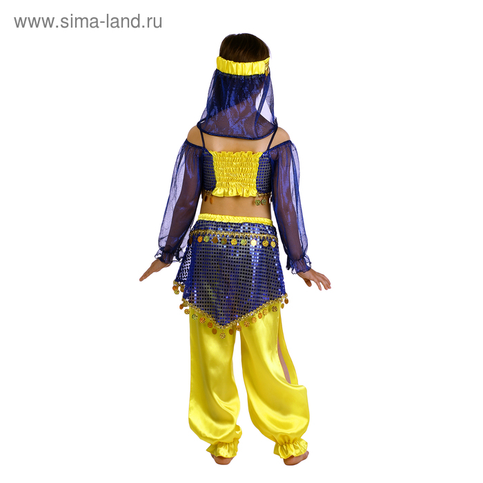 Карнавальный костюм Карнавальный костюм "Восточная красавица. Шахерезада", топ с рукавами, штаны, повязка, цвет сине-жёлтый, р-р 32, рост 122-128 см