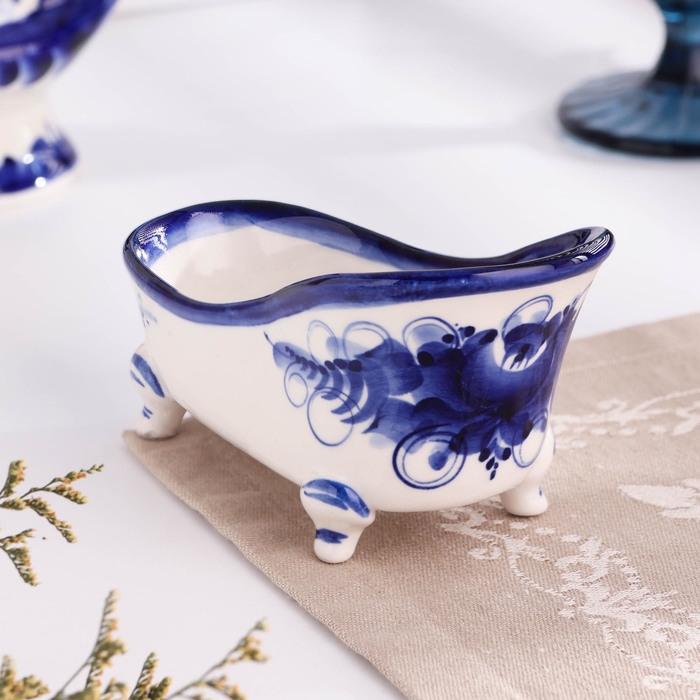 Подставка для губки Подставка для губки "Ванночка", гжель, фарфор, 150 мл, 7х15 см