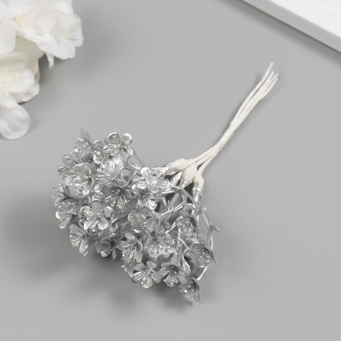 Искусственное растение для творчества "Незабудки" 1 букет = 6 веточек серебро 13,5 см