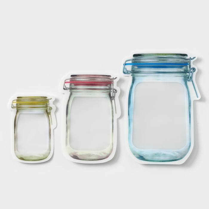 Пакеты для хранения с защелкой &laquo;Баночки&raquo;, 0,9 л, 0,5 л, 0,15 л