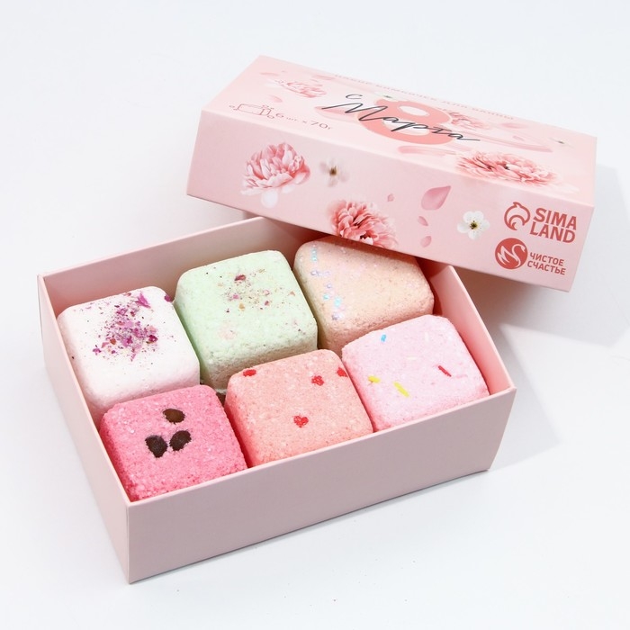 Подарочный набор косметики &laquo;С 8 марта!&raquo;, бомбочки для ванны с добавками 6 х 70 г, ЧИСТОЕ СЧАСТЬЕ