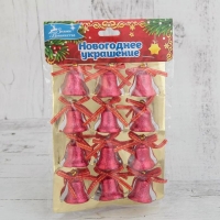 Украшение ёлочное "Колокольчики с узором и бантиком" (набор 12 шт) 2 см, красный