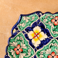 Ляган в форме листка, 41 см, синий, узор жёлтые цветы